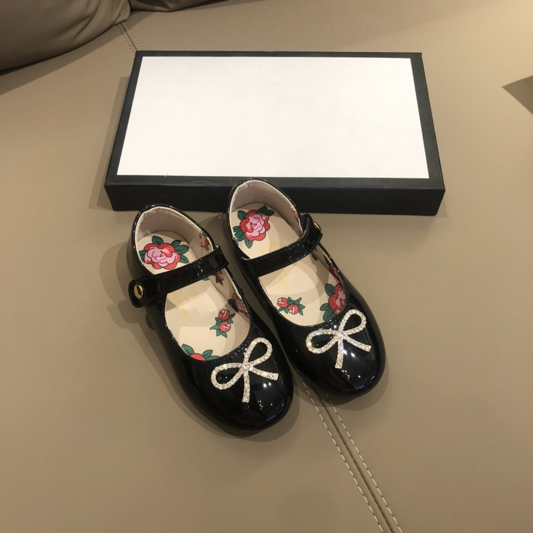 Princess Shoes kids shoe Girls Leather Velcro Interior Print Flower 2022 New Baby First Walkers Spring and Autumn School Gift Bow Diamonds
