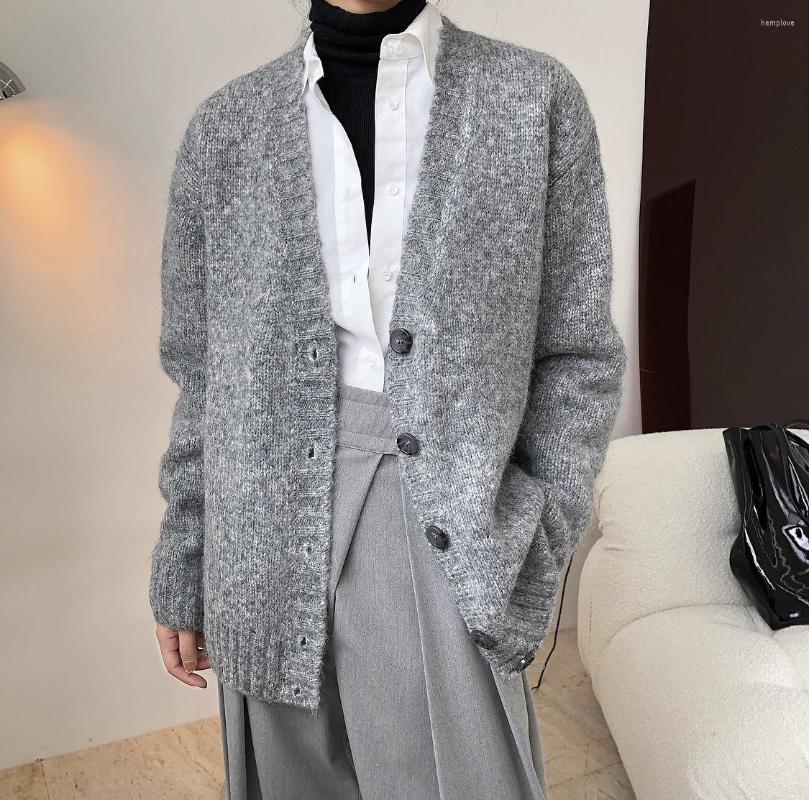 

Women's Knits Autumn And Winter French Simplicity Lazy Casual Wool V-neck Sweater Cardigan Thick Needle Loose Fashionable Knitted Coat, Grey