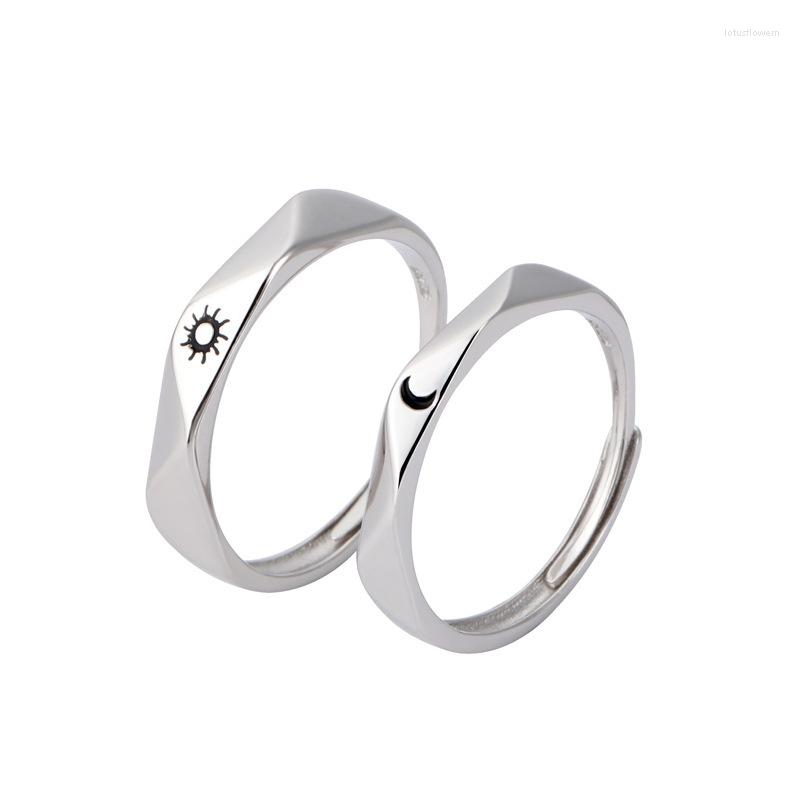 

Wedding Rings UFOORO Simple Design Sun And Moon Diamond Couple Ring Pair Opening Adjustable With Gift Box