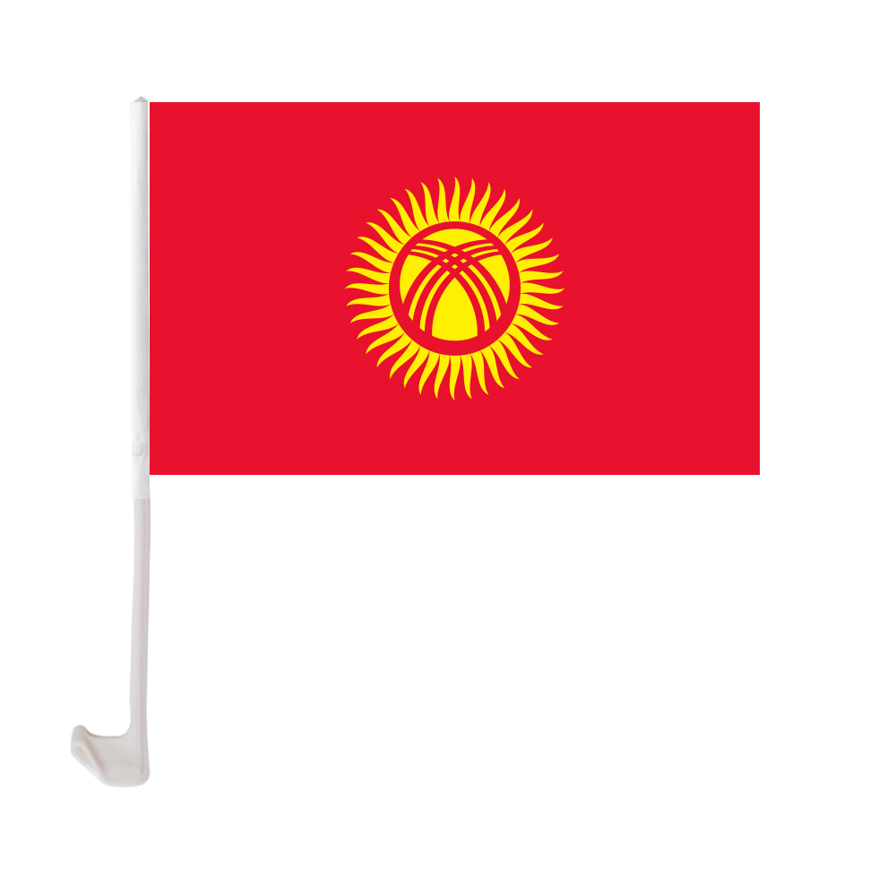 

30x45cm Kyrgyzstan Car Flag Polyester UV Protection Window Clip Car Decoration Banner with Flagpole