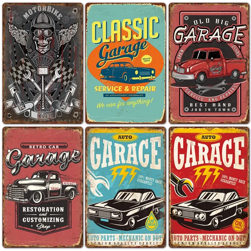 

Classic Garage Poster Vintage Metal Painting Sign Car Service Tin Signs Retro Plaque Garage Tool Man Cave Shop Wall Art Decor 20x30cm