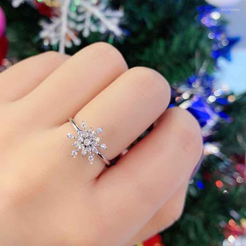

Cluster Rings 2022 Korean Exquisite Snowflake Rotatable Ring Fashion Temperament Simple Versatile Open Female Jewelry