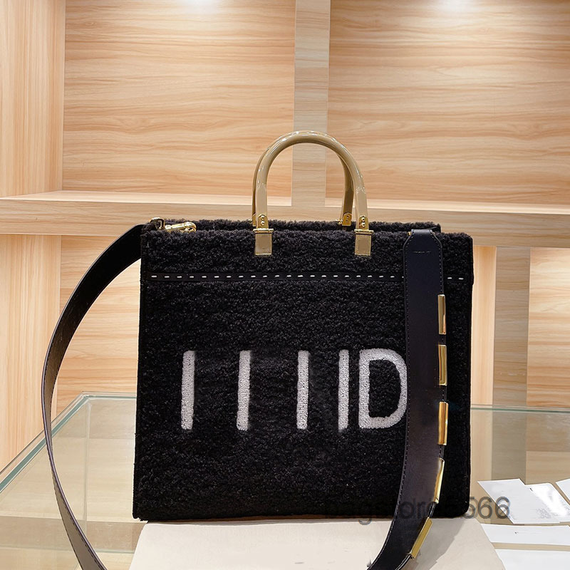 

Shopping Evening Bags Woolen Cloth Handbags Sunshine Tote Bag Large Capacity Shoulder Handbag Women Crossbody Bags Double Color Handle Tortoi, White-35x31cm