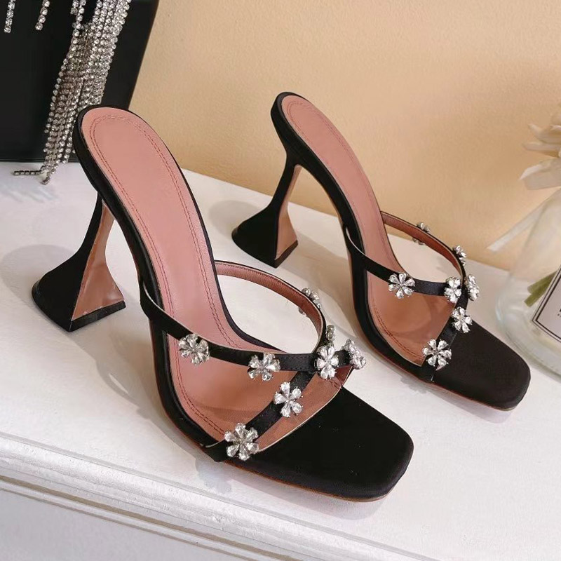 

designer Fashion women shoes high heels toe Sandal sliders pumps Woman's Sandals with Correct Flower Box DustBag large size35-42, Black