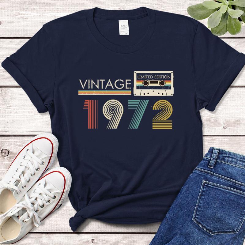 

Women' T Shirts Vintage Audio Tape 1972 Limited Edition Shirt Women Harajuku 50th 50 Years Old Birthday Party Retro Tshirt Mother Wife, Black