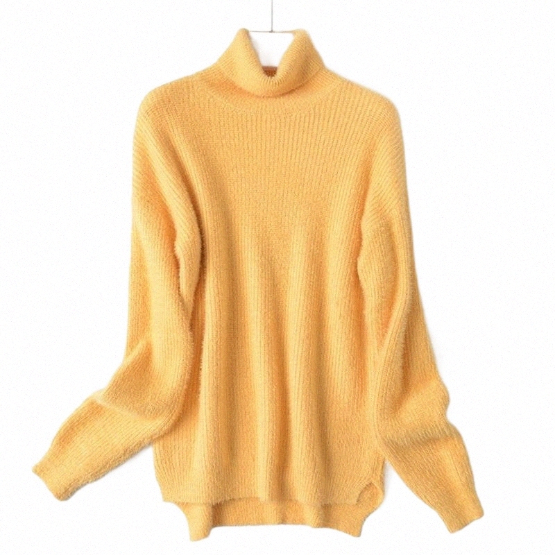 winter Turtleneck Pullovers High Low Hem Pull Femme Oversized Women's Sweater Korean Style Long Sleeve Knitted Sweaters P5TP#