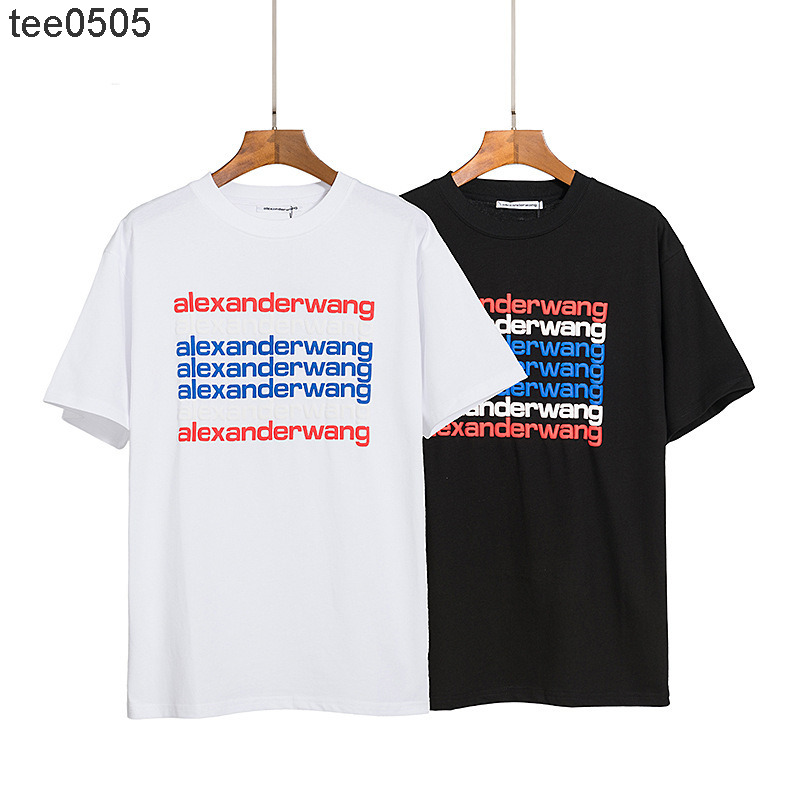 

New fashion brand color letter est printing men' and women' loose round neck short sleeve T-shirt, White