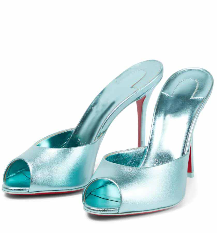 

Women high heel sandal slide red bottom pumps shoes Me Dolly metallic leather mules genuine leather summer pop sandals slipper, 20