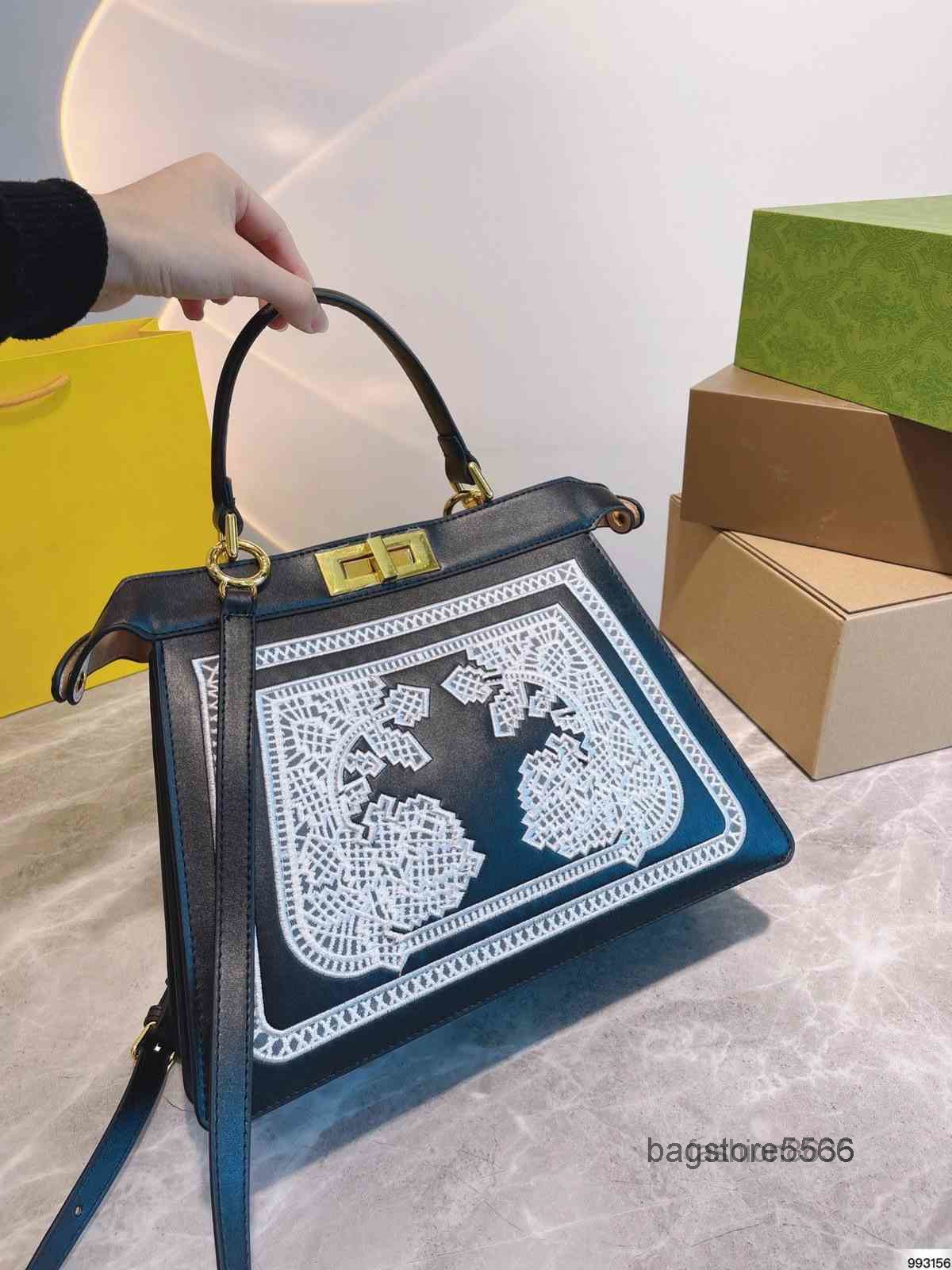 

Embroidered Evening Bags Shoulder Bags Handbag High Capacity Messenger Fashion Wallet Brand Designer Genuine Leather Purses for Women 1127M, Blue