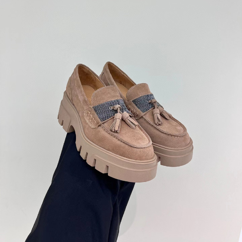 

Brunello Designer Slip On Pumps Shoes Round Toe Brand Metal Buckle Spring And Fall Wedge Mules Fashion Outdoor Dress Single Shoe Tassel Design Loafers Solid Color, As pic 5cm