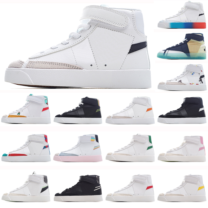 

Kids Blazer Shoes Running Shoes Children Youth Boys Girls Trainers Designer Shoe Platform Sneakers Vintage Blazers Multi Color Jumbo Pink Mid 77 Size 22-37, As photo 15