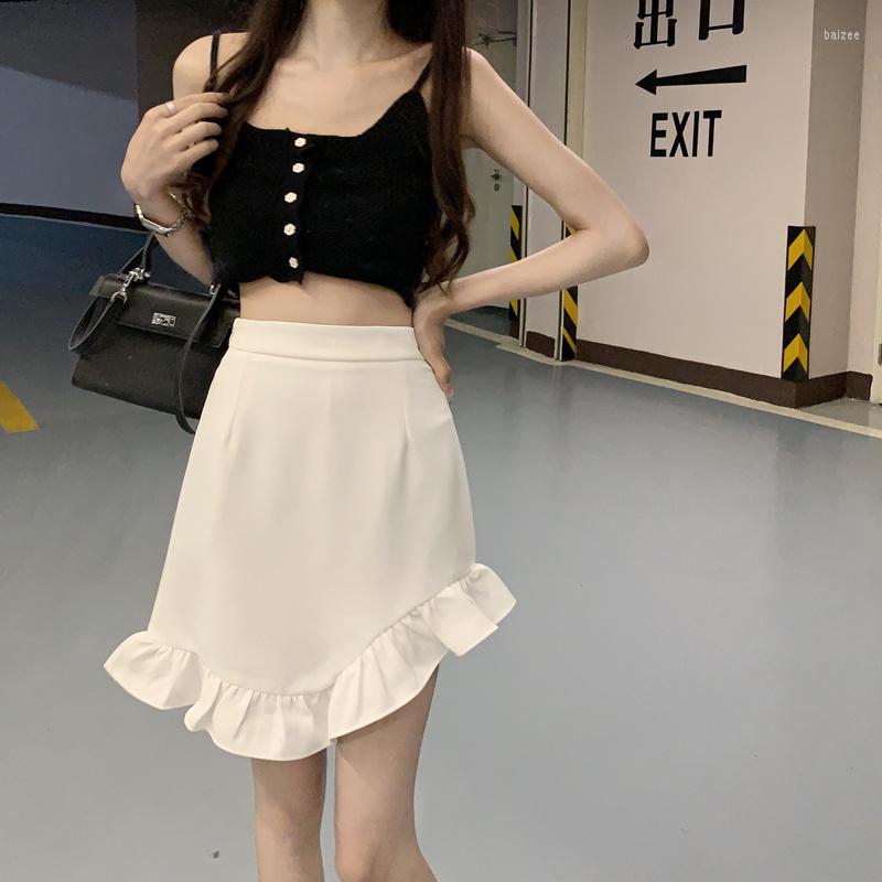 

Skirts 2022 Women' Short Skirt Real  High Waist And Thin Ruffled Design Sense Temperament Irregular, Black