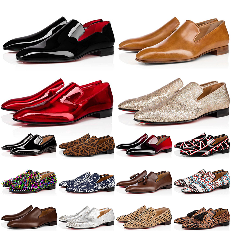 

Dress Shoes Loafer Luxury Sneakers Shoe Red Bottoms Platform Pointed Toe Black Suede Patent Leather Rivets Glitter Fashion Designer Loafers Mens Size 47, Number (29)