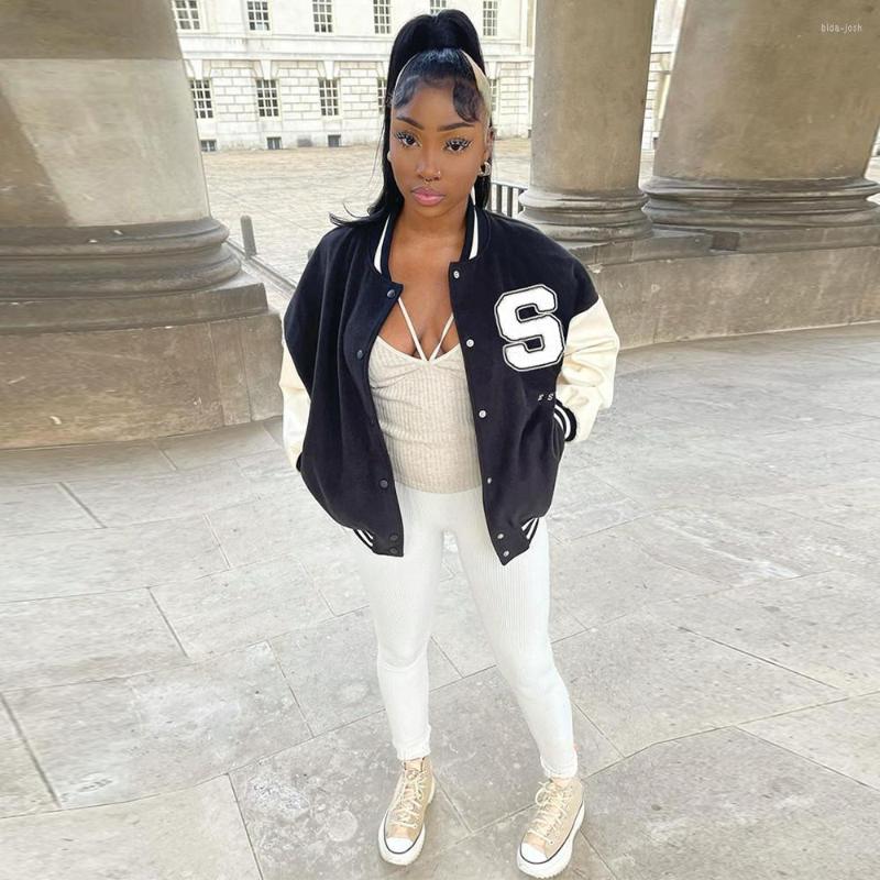 

Men' Jackets Black White Letter Print Baseball Jacket Women Hipster Single-breasted Loungewear Coat Hip Hop Casual Long Sleeve Sporty