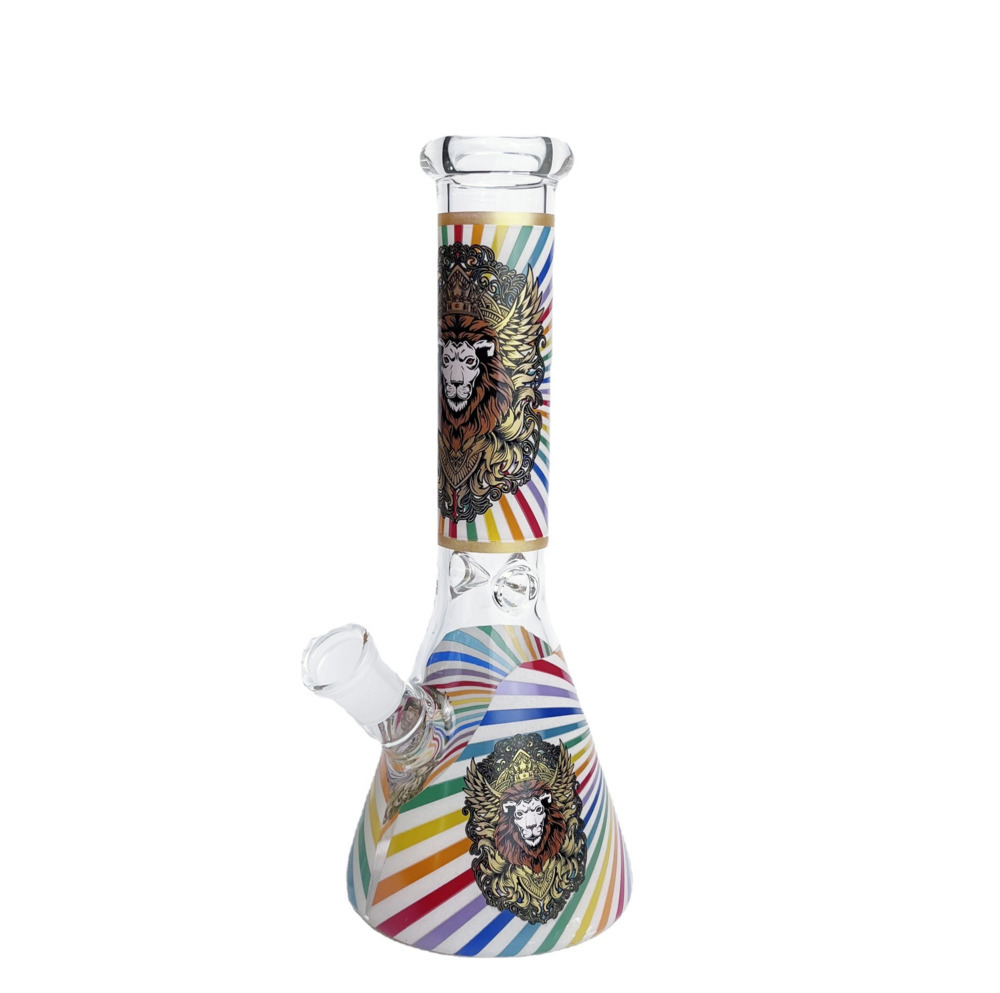 

Hookahs Luminus Decal Beaker Bong 9.8" 4mm Thickness Heady Glass Bongs Straight Bong with Ice Catches Retro Cartoon Style