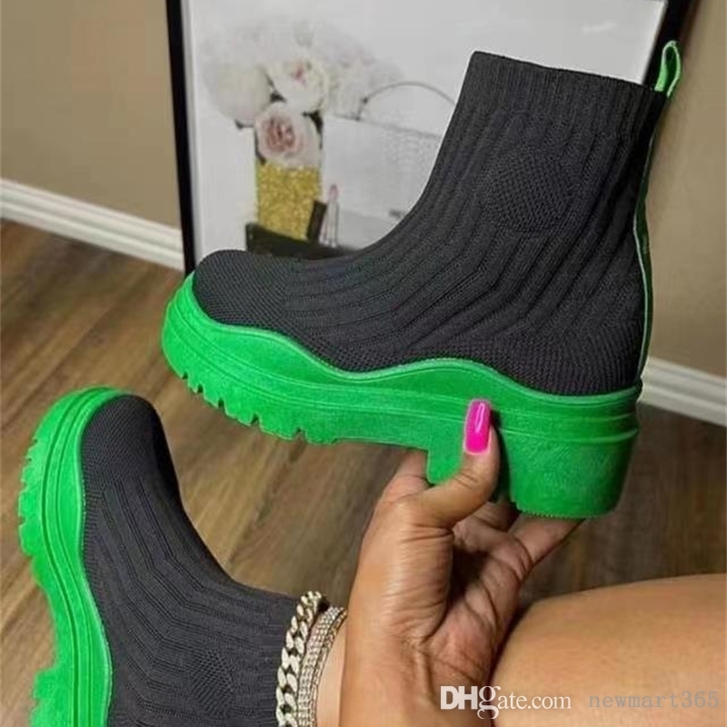 

RETAIL 2022 Fall Women Sock Booties New Designer Thick Soled Casual Woven Single Boots Elastic Casual Shoes, Black