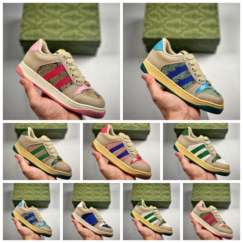 

2022 kids designer shoes Luxury soft soled infant shoe for boys girls Spring autumn old leather lace up Breathable casual trainers baby shoes toddlers kid sneakers, Shoes box