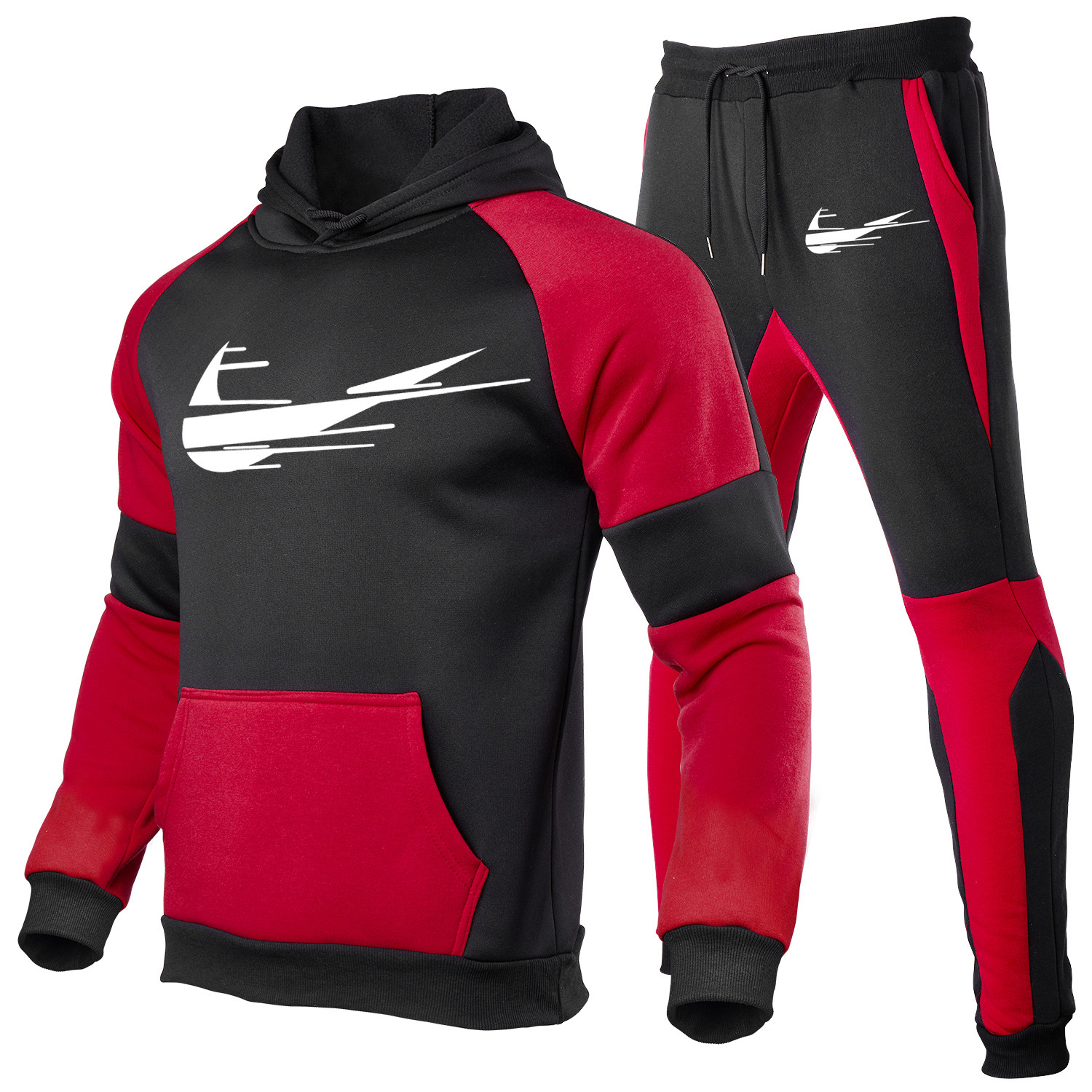 

tracksuits Men' 2 Piece Warm Fashion Casual Long Sleeve Oversized Red Black Hooded Sweater Sweater Top