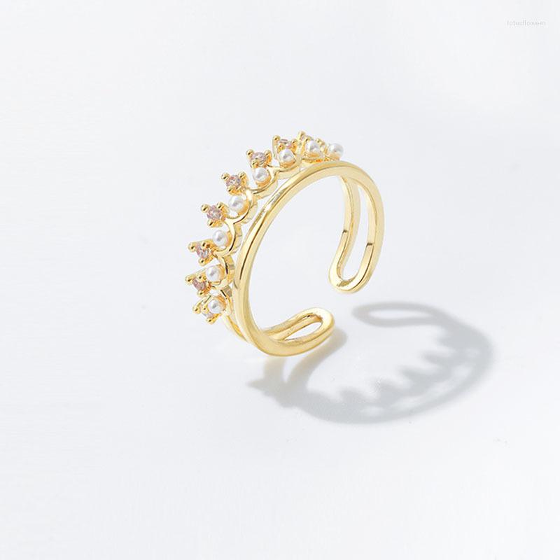 

Cluster Rings 2022 Korean Pearl Simple Open Ring Temperament Double-layer Hollow Out Versatile Female Jewelry