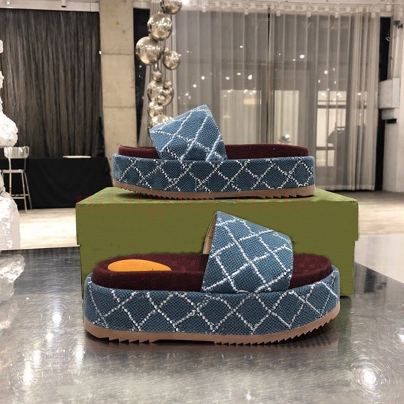 

Slippers Platform Sandals Designer Slides 60Mm Fashion Slipper Embroidered Canvas Covered 2022 Womens Slip On With And Dust Bags Big Size2023, 11