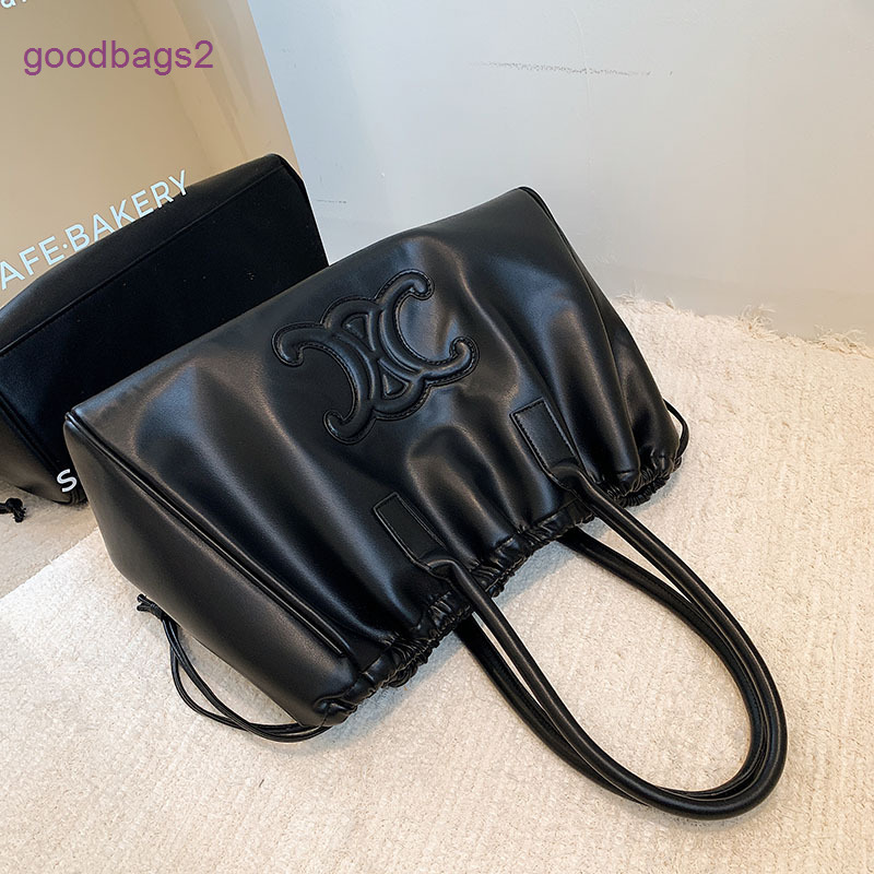 

Bag Celins Women's Large Capacity 2022 Autumn and Winter New Fashion Triumph Arch Drawstring Shopping One Shoulder Handheld Tote, Black