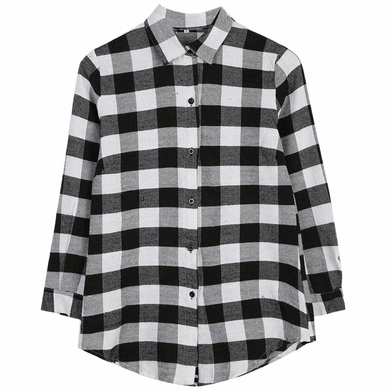 

classic Autumn Lady Long Sleeve Plaid Check Shirts Women Full Sleeve Oversized Tops Casual shirt Blouse Shirt Clothes Size M-XL f4Cy#, Black