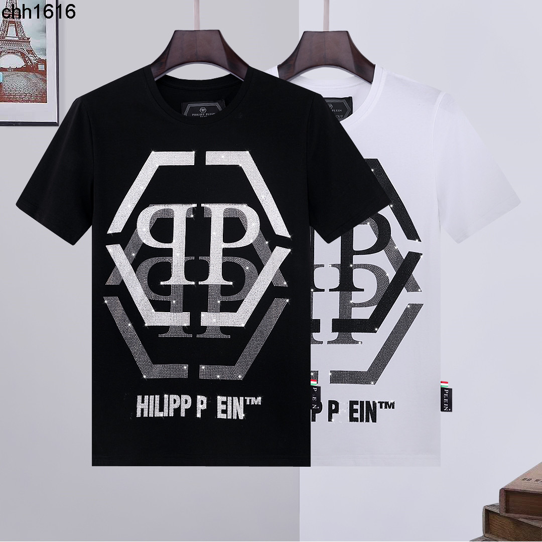 

2022 new fashion brand PP men short sleeve T-shirt hot diamond letter Philip men Plus Size slim fit half sleeve t, White