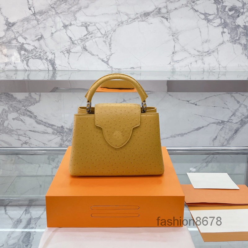 

Evening Bags Plain Capucines Handbag Tote Bag Crossbody Bags Ostrich Pattern Removable Wide Belt Genuine Leather Cowhide Leather Women