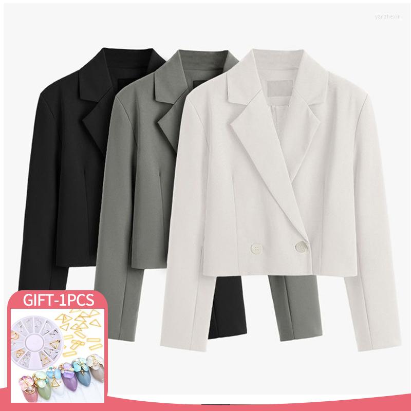 

Women' Suits Blazer Women Korean Fashion Short Blazers Casual Solid Color Long Sleeve Notched Collar Double Breasted Jacket Office, Black
