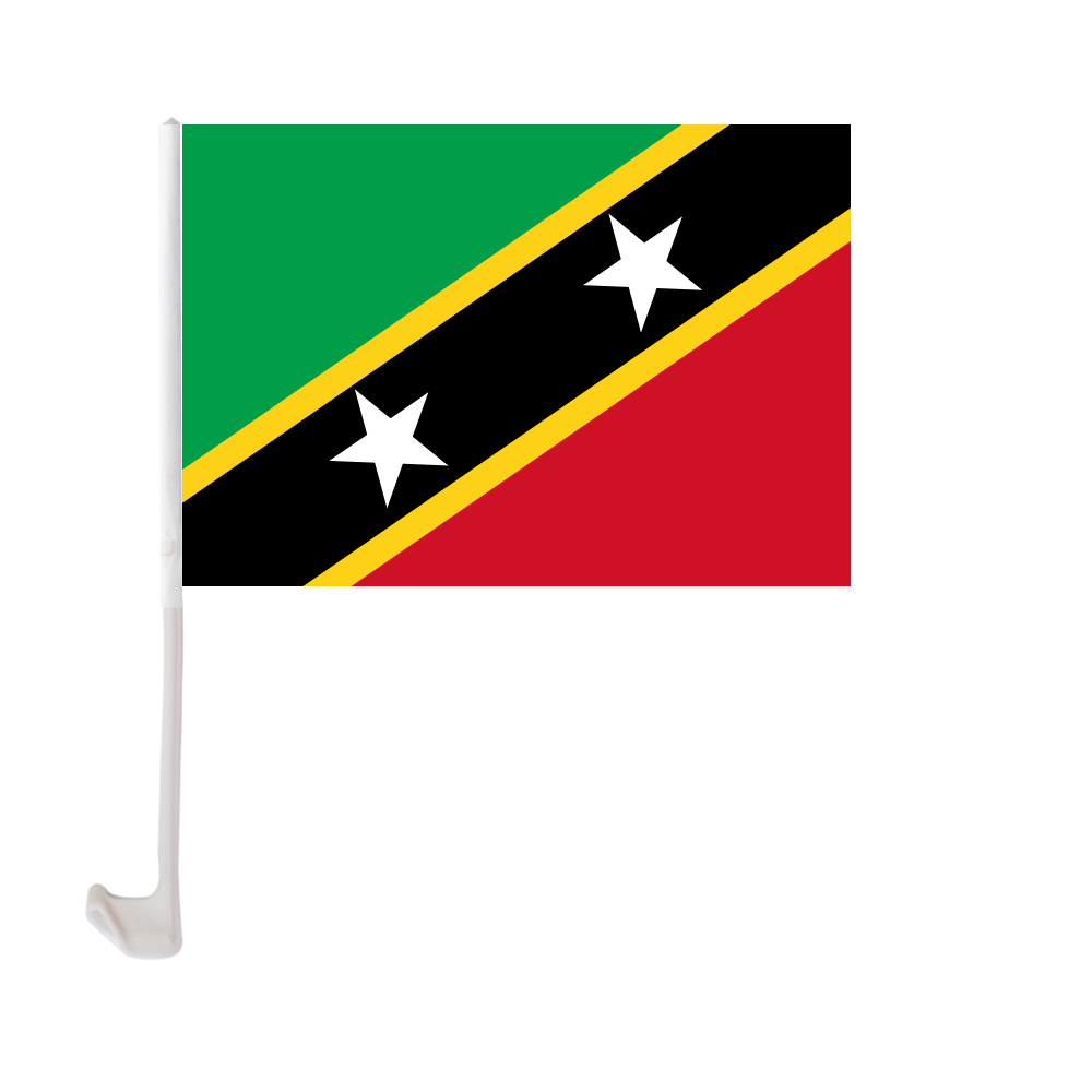 

30x45cm Saint Kitts and Nevis Car Flag Polyester UV Protection Window Clip Car Decoration Banner with Flagpole