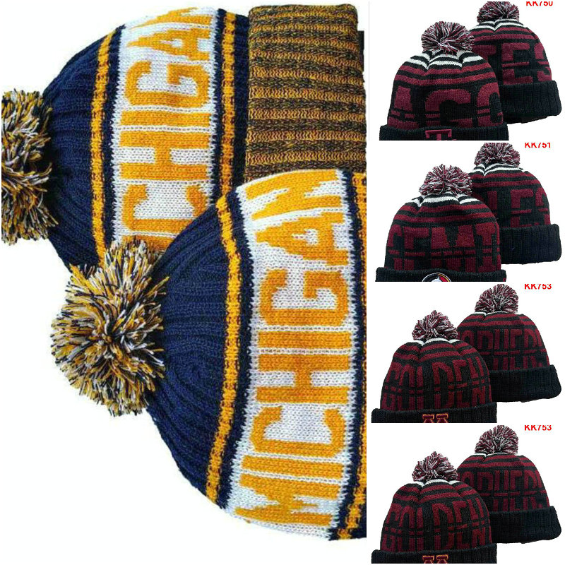 

Michigan Wolverines Knitted Beanie Cap NCAA Wool Warm Sport Striped Sideline USA College Cuffed Pom Beanie Hats Men Women Bonnet Beanies A1, 17
