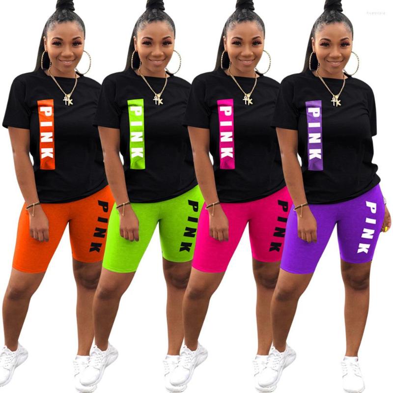 

Women' Tracksuits 43M6338 Summer Fashion Street Cute Letters Sports Two Piece Set Women Round Neck Short Sleeve Casual Pants Sets, Orange