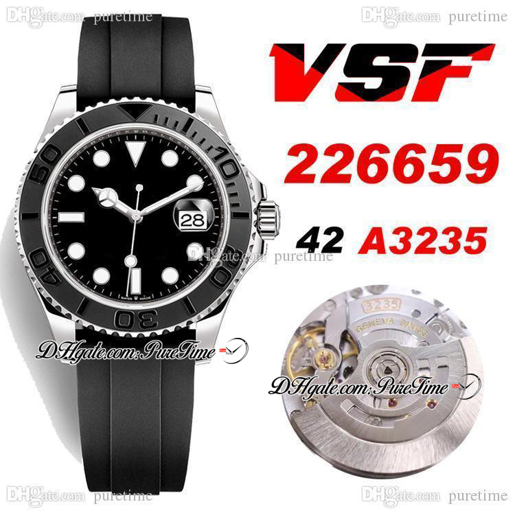 

VSF Y-M 42 226659 VS3235 Automatic Mens Watch 3D Ceramic Bezel Steel Case Black Dial OysterFlex Rubber Strap Super Edition Same Series Card Puretime