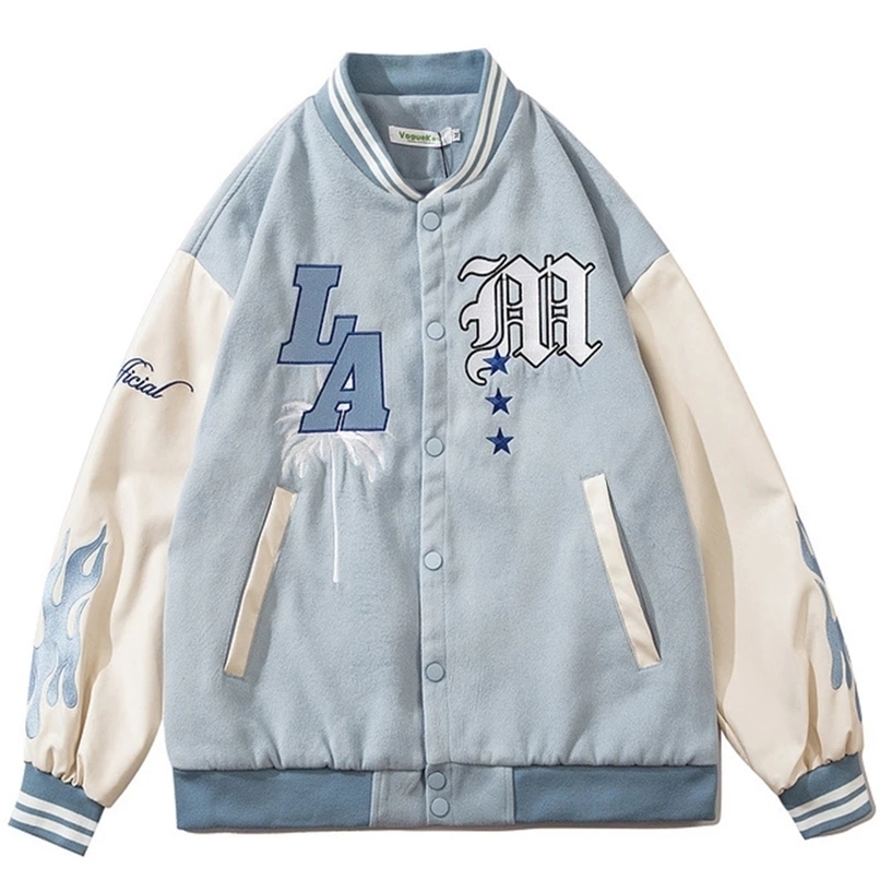 

Men's Jackets Letter Embroid Blue Varsity Men Baseball Hip Hop Long Sleeves Women's college Bomber High Street Y2K Coats 220915, Black