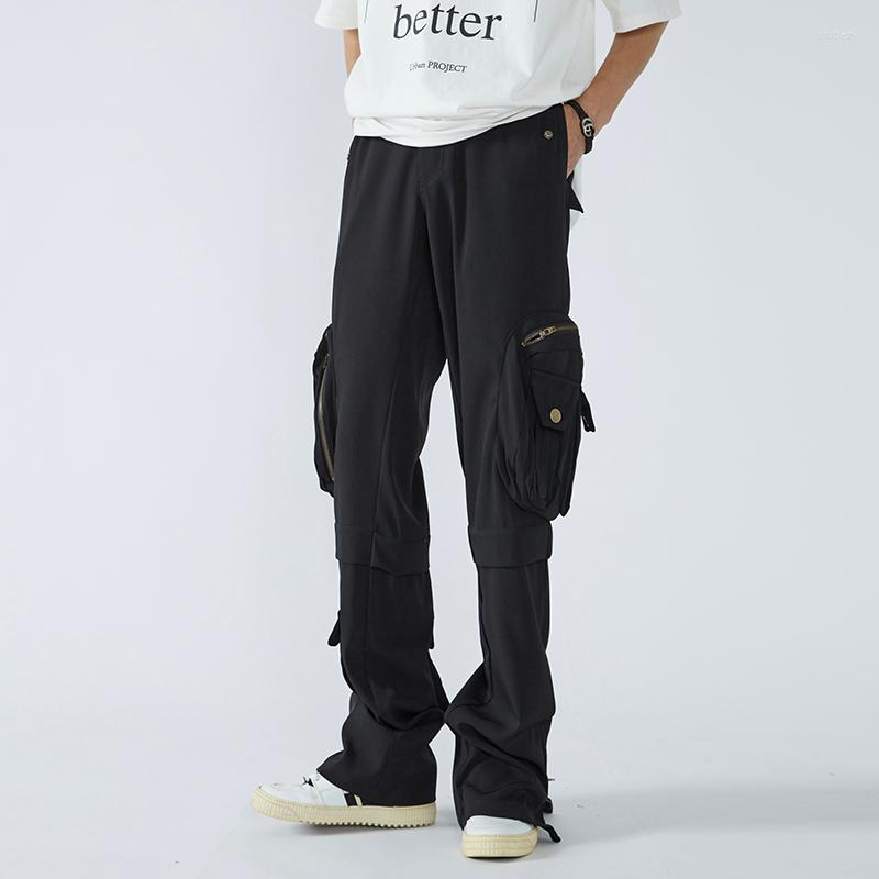 

Men's Pants Ankle Zipper Multi-pockets Streetwear Retro Mens Cargo Straight Harajuku Solid Color Loose Casual Trousers Hip Hop, Black