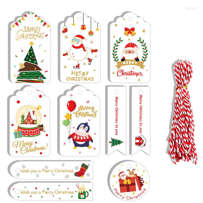 

Christmas Decorations 50Pcs Merry Kraft Paper Tags DIY Handmade Gift Wrapping Labels Santa Claus Hang Tag With Rope Year Favors