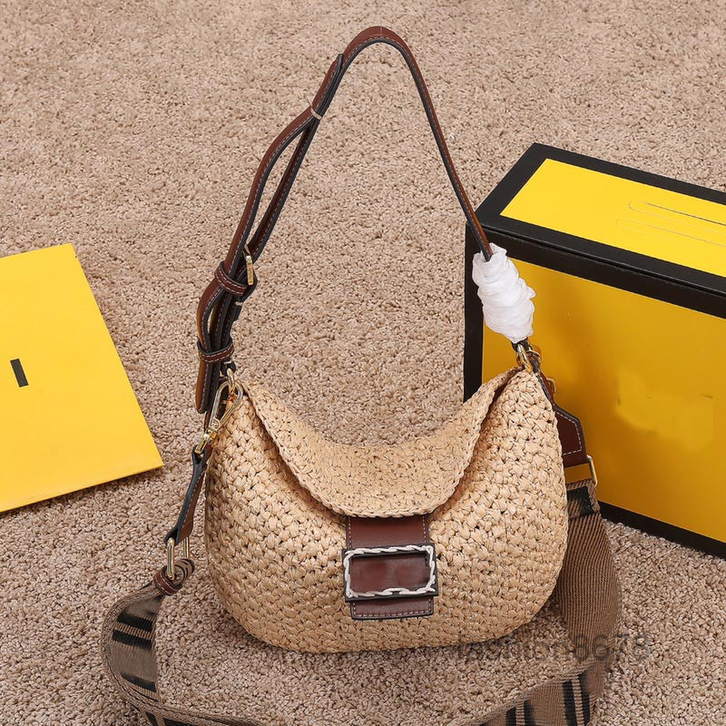 

Evening Bags Woven Straw Bag Baguette Handbag Purse Crossbody Bags Fashion letter Raffi Weave Handle Tote Magnetic Clasp Detchable Shoulder