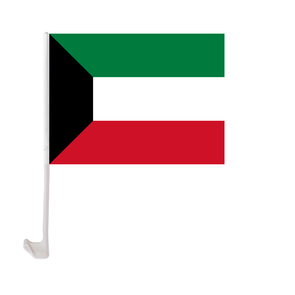 

30x45cm Kuwait Car Flag Polyester UV Protection Window Clip Car Decoration Banner with Flagpole