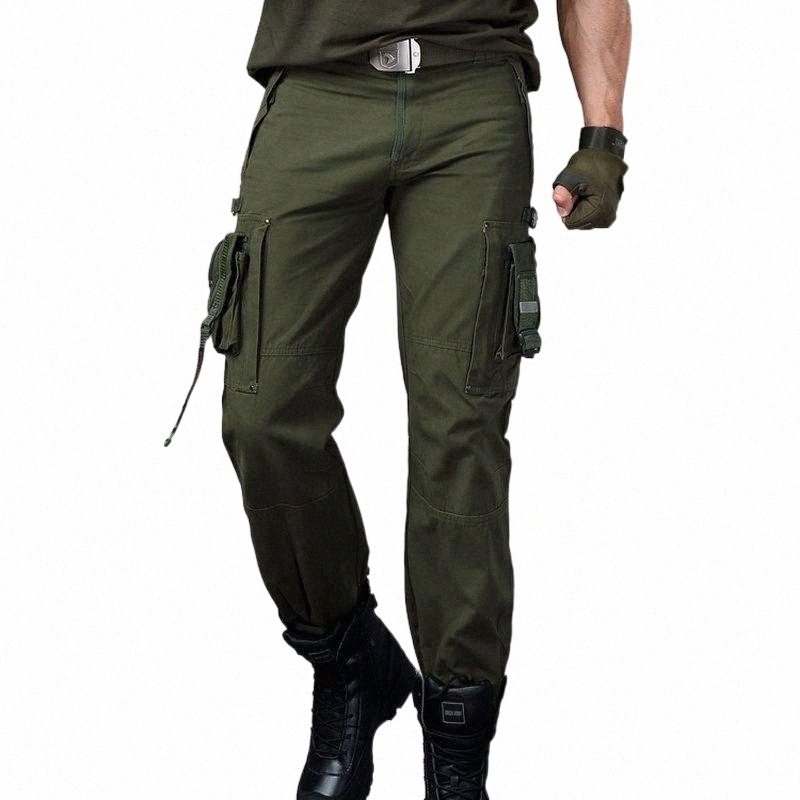 

cargr Pants 2021 Men's Army Tactical Work Many Pocket Combat Outdoor Style Men Straight Cotton Leisure Trous u7gh#, Black