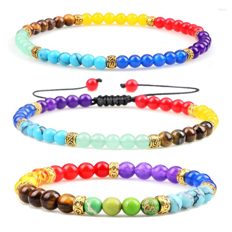 

Strand 7 Chakras Chalcedony Bracelet Natural Stone For Men/Women 6MM/4MM Beaded Healing Jewelry Yoga Meditation Bracelets&Bangles Gift