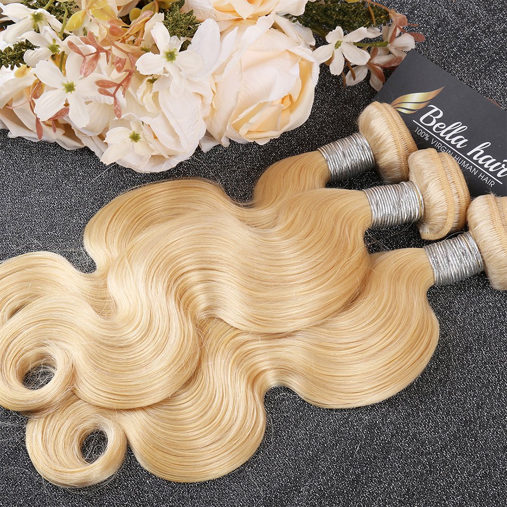 

Malaysian Human Virgin Hair Weave #613 Blond Bundles Body Wave Double Weft Hair Extesnsion BellaHair, Blonde