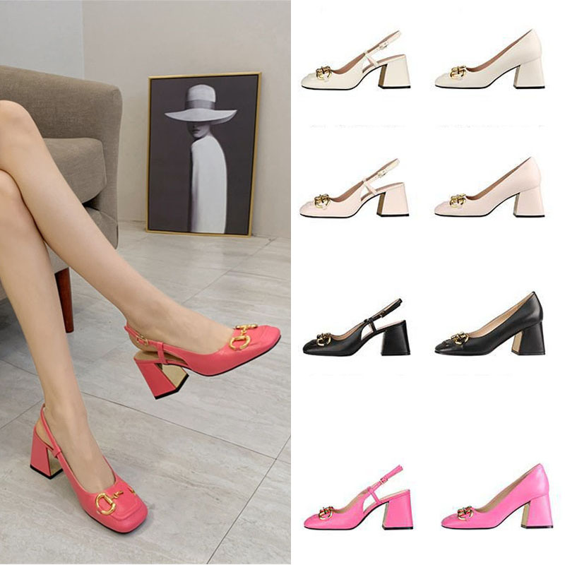 Designer de luxe femmes sandales dame chaussures couverture orteils boucle en métal décoration mariage porter fête chaussure talon sandale blanc/