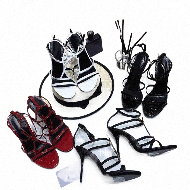 

women Sandals Sandal Ladies Letter Shoes Black Patent Leather Open Toe Strap Sexy Stiletto Ankle Strap Cassandra 34-41 r1Bw#