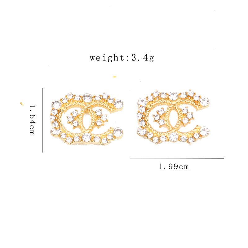 

15Style 18K Gold Plated Luxury Brand Designers Double Letters Stud Clip Chain Geometric Famous Women 925 Silver Crystal Rhinestone Earring Wedding Party Jewerlry