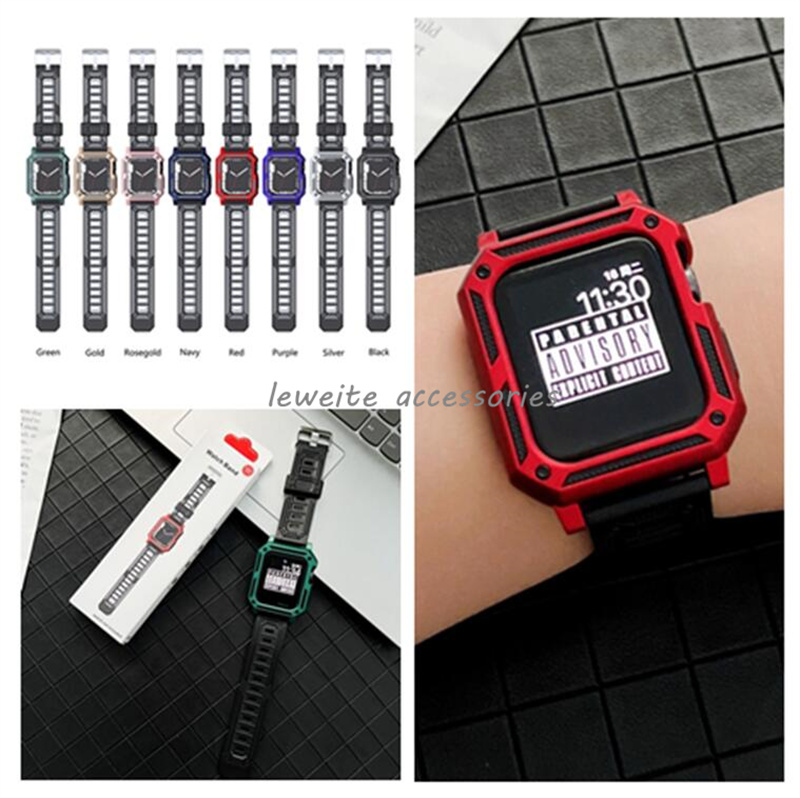 

Shockproof TPU Wrist Strap for Apple Watch Band 38mm 40mm 41mm 42mm 44mm 45mm Sport Bands with Protective Case Bumper Cover Box Package for iWatch SE Series 8 7 6 5 4 3 2 1