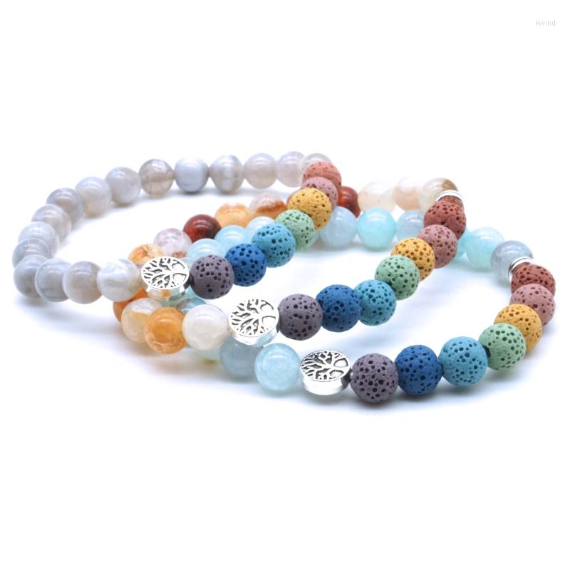 

Strand Tree Of Life 8mm Seven Chakras Lava Stone Beaded Bracelet DIY Essential Oil Diffuser Yoga Jewelry