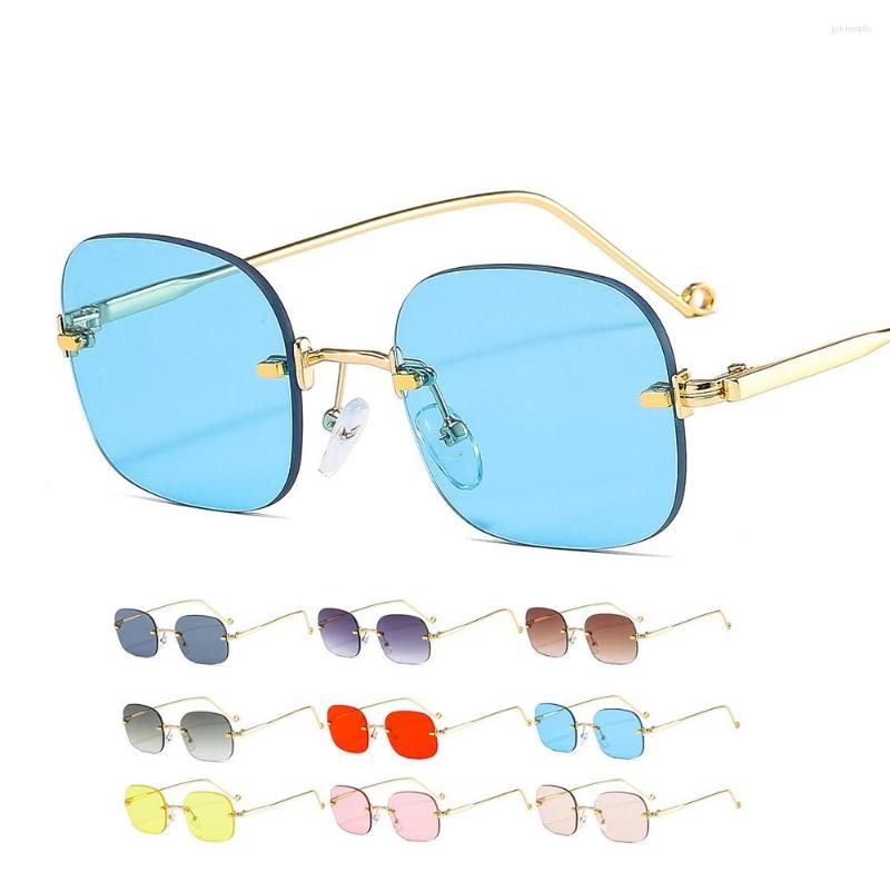 

Sunglasses Fashion Brand Design Stylish Lovely Rimless Round Square Gold Alloy Leg HD UV400 Lens Men Women Girls Beach Shades