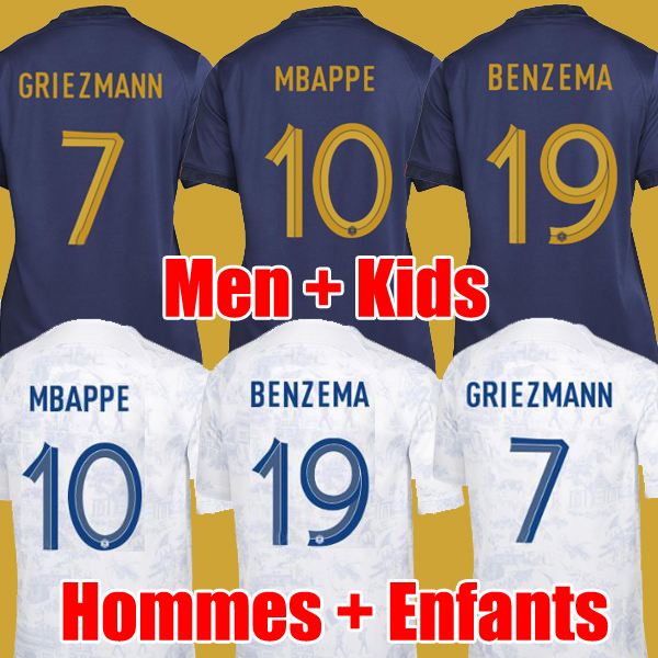 

Maillots de football 2022 World Cup Soccer Jersey French BENZEMA Football shirts MBAPPE GRIEZMANN POGBA kante maillot foot kit top shirt MEN kids sets, 2022 men home