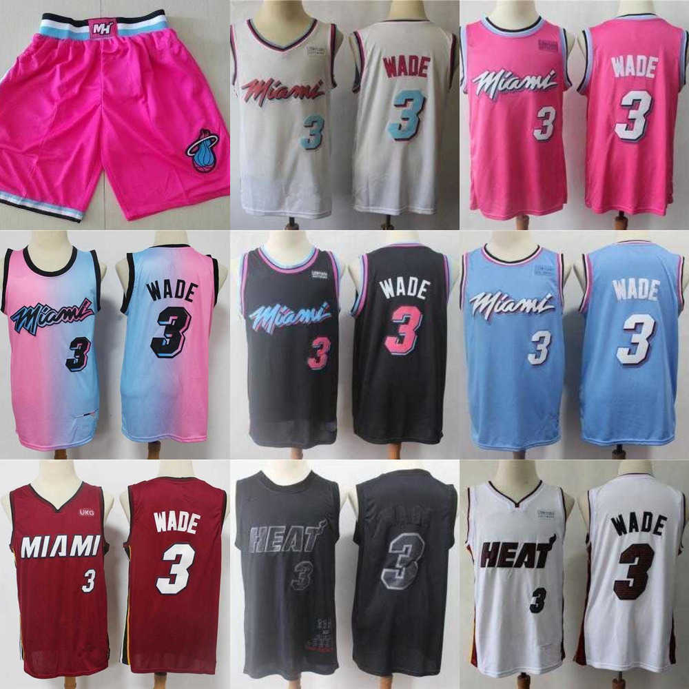 

Miami''Heat''Men Jersey throwback Jersey Dwyane 3 Wade Basketball Shorts Basketball Jerseys Pink Black Red White Black, Color