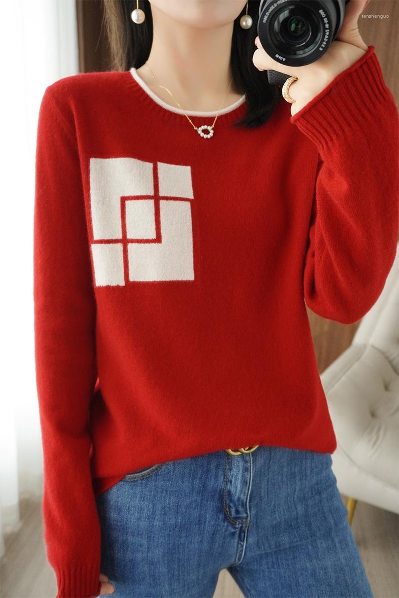 

Women' Sweaters Spring Autumn Women Chic Casual Round Collar Long Sleeve Wool Knitted Female Pullover Clothing Jumpers Shirt Tops, Hong